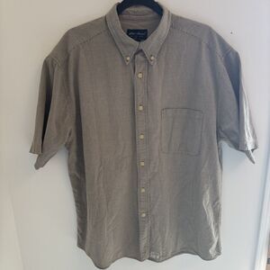 Vintage EDDIE BAUER Brown & White Button-Up Short Sleeve Shirt - Size XL Pocket